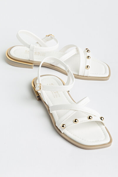 Entella Store Women's White Beaded Detailed Elegant Casual Sandals