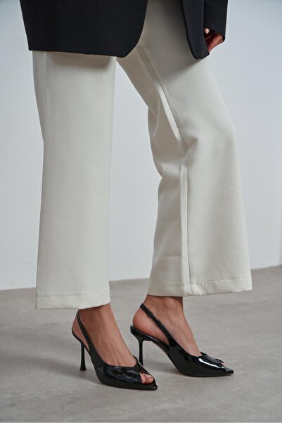 NİŞANTAŞI SHOES Betty Black Patent Leather Open Toe Women's Heeled Shoes