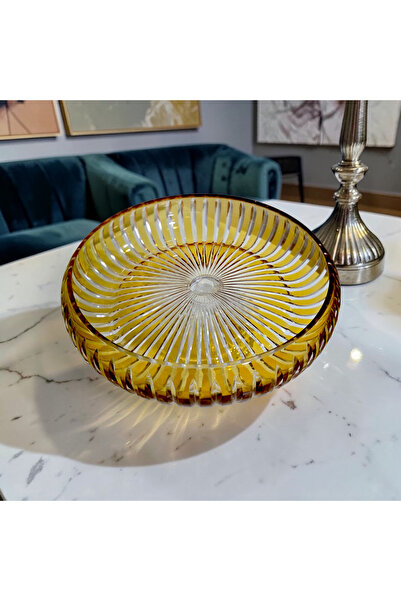 AYZ HOME Stria Handcrafted Cut Crystal Glass Pedestal Presentation Bowl - 28 cm