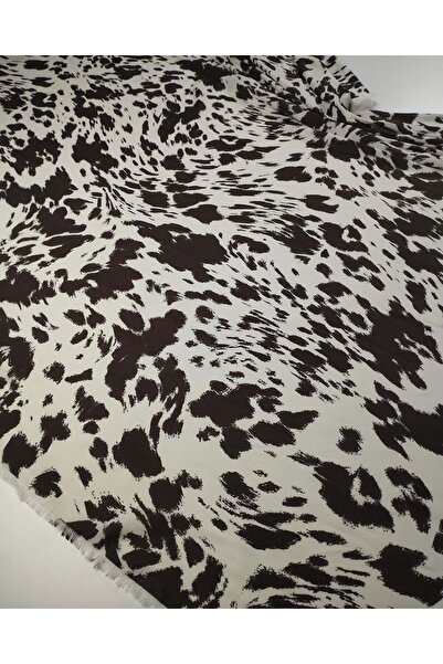 Kumaş Parça Cream-Colored Chiffon Fabric with Brown Pattern Width: 140cm