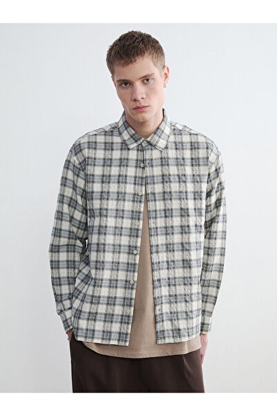 LC Waikiki Nevavm Regular Fit Plaid Linen Look Men's Shirt with Difference