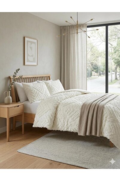 LOTUSEIN مفرش سرير مزدوج من فيون إيكرو بونبون مقاس 240 × 240 سم و 2 وسادة