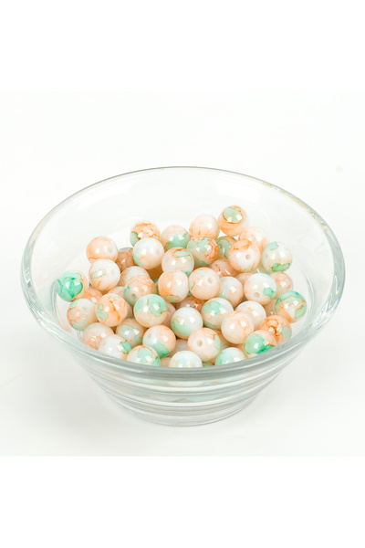 yfhobi 25 Gram- 8 mm Beyaz-Yeşil-Pembe Renk Ebruli Desen Yuvarlak Cam Boncuk,...