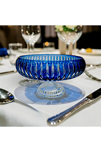 AYZ HOME Stria Handcrafted Cut Crystal Glass Pedestal Presentation Bowl - 28 cm