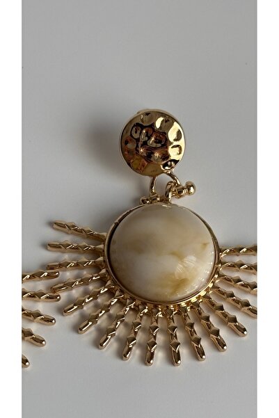 BHR AKSESUAR Gold Ecru Dangle Sun Earrings (4.5 cm)