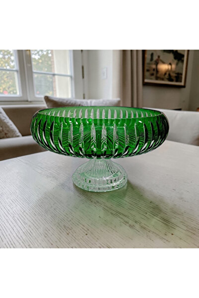AYZ HOME Stria Handcrafted Cut Crystal Glass Pedestal Presentation Bowl - 28 cm