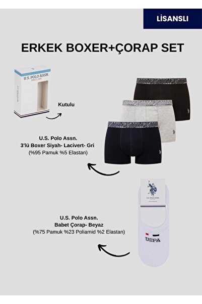 U.S. Polo Assn. Men'S, Licensed, Uspa, Cotton 3-Piece Boxer + Socks Set (Boxed)