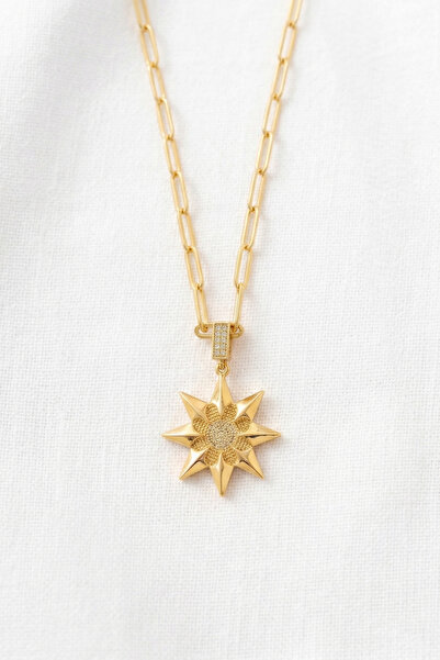 özgül takı ve tasarım Star Model Zircon Stone Gold Color Stainless Steel Wome...