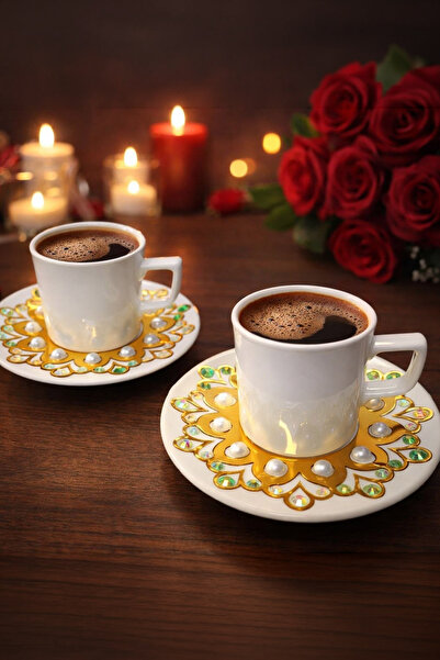 MUSK STORE Luxury 6-Person Coffee Cup Set with Pearl Detail