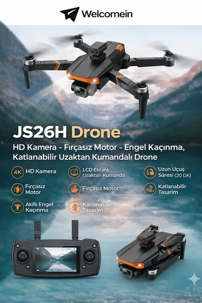 welcomein JS26H Drone HD Kamera Fırçasız Motor Engel Kaçınma Katlanabilir Uza...