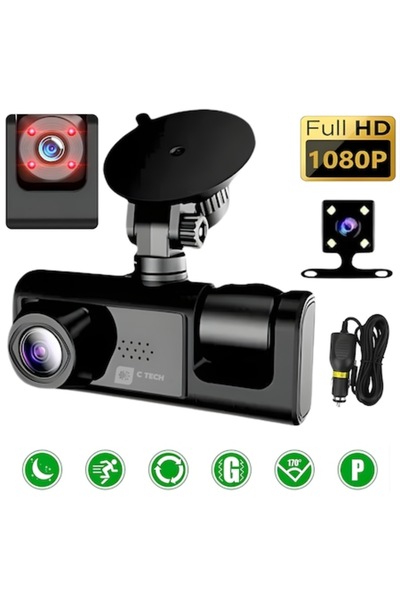 C-TECH ®   Cameră auto DVR Full HD 1080P cu două camere