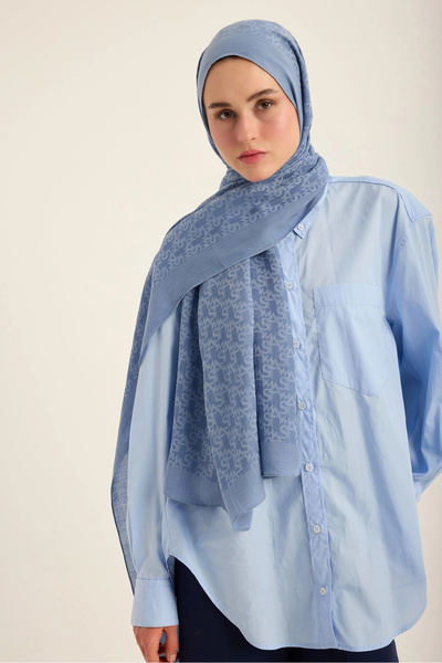 Maisa Remz Silk Cotton Tencel Shawl 70*190 cm - Blue