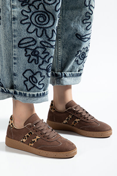 ZSHOES Women's Leopard Detailed Suede Comfortable Fit Orthopedic Sole Sneaker