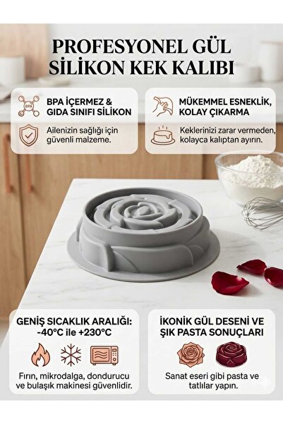 LOVYCO Rose Shaped Silicone Cake Mold - 3D Detailed Floral Pattern Cake, Soap...