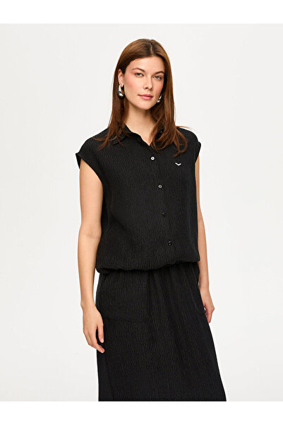 Faik Sönmez Kendinden Dokulu Kolsuz Gömlek S26GML033