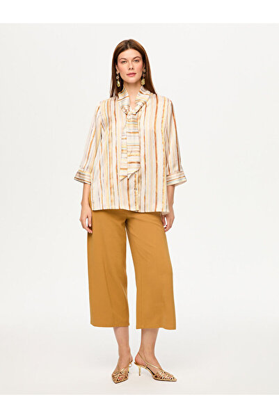 Faik Sönmez Fular Aksesuarlı Çizgili Şık Tunik S26TNK016