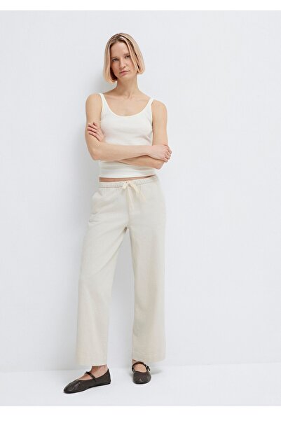 Mavi Pantaloni cu talie normală, croială dreaptă, cu detaliu din dantelă și p...