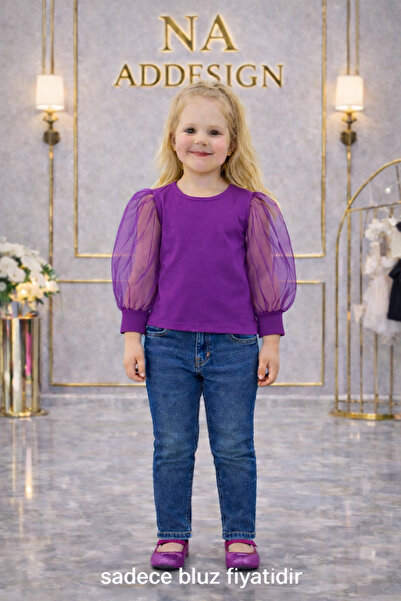 NA ADDESIGN Момичешка блуза с тюлени ръкави (черно-бяло-червено-лилаво-фуксия)