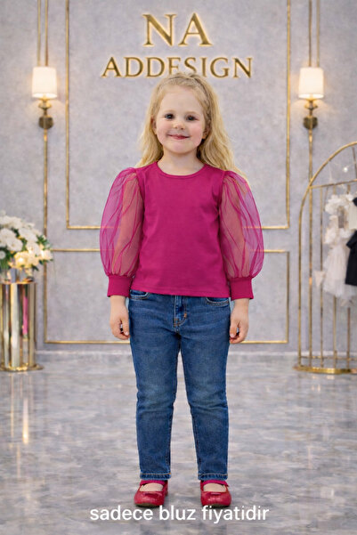 NA ADDESIGN Момичешка блуза с тюлени ръкави (черно-бяло-червено-лилаво-фуксия)