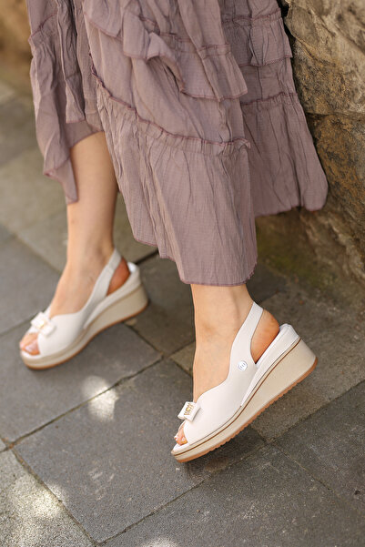 Mammamia 5295-5 Sandale casual cu talpă cu pană din piele naturală