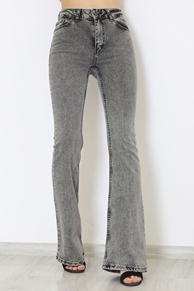 TugsatTasarTekstil Nino Super High Waist Smoked Spanish Flare Jean Women's De...