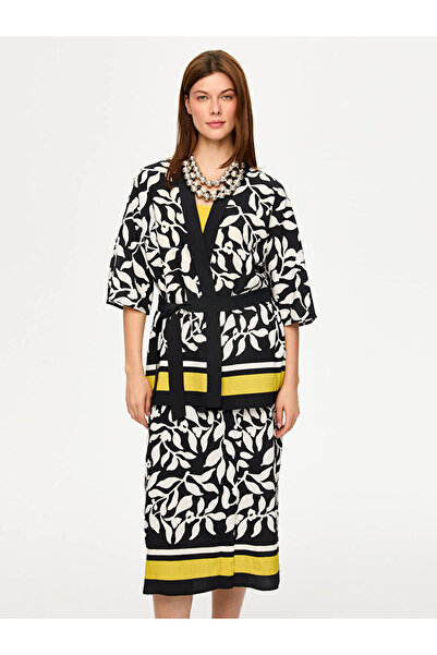 Faik Sönmez Eteği Sulu Monochrome Desen Kimono S26KMN001