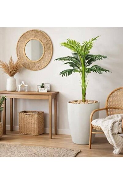 LAMST شجرة نخيل صناعية صغيرة مع وعاء بلاستيكي أبيض - ارتفاع 125 سم