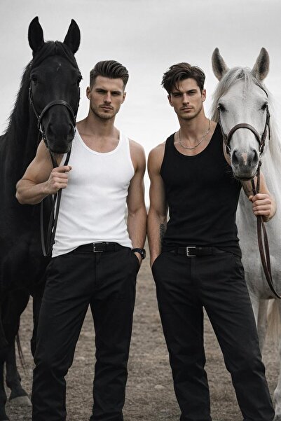 LEYEL Moda 2-Piece Men's Ribbed Athlete Lycra Cotton Camisole Halter Neck Bre...