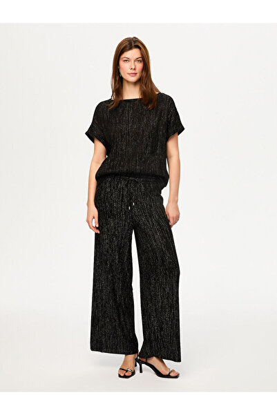 Faik Sönmez Kendinden Simli Kayık Yaka Kısa Kol T-Shırt S26TSH110