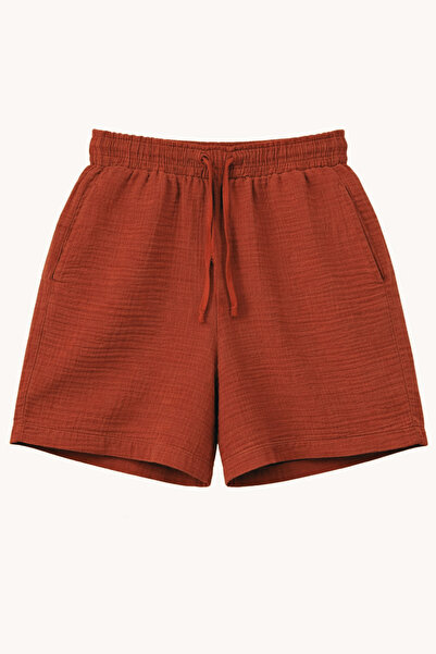 Mixray 4548 Women's Elastic Waist Muslin Shorts Tile