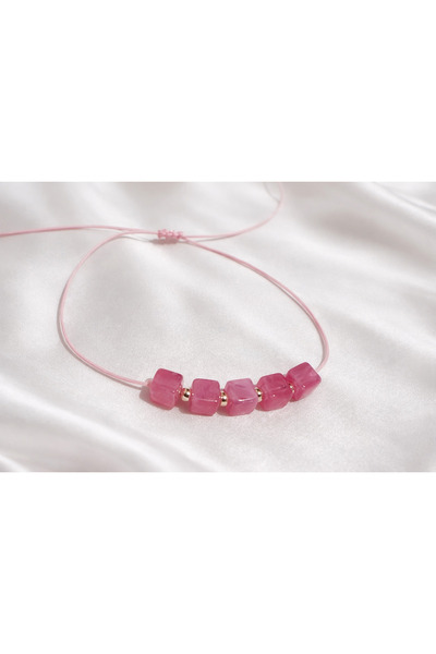 Femenino Pink Bead Detailed Adjustable Rope Bracelet
