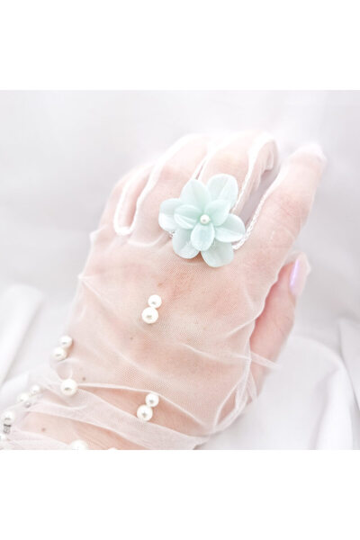 MYGRACE Handmade Ring, light turquoise, flower, polymer clay and stainless st...