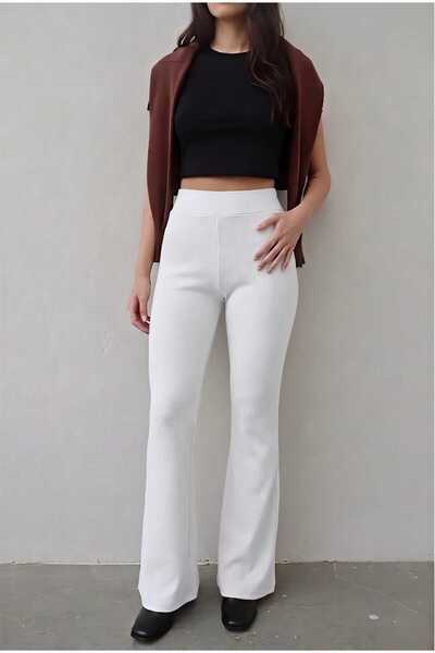 A&O Style بنطلون نسائي مريح ذو خصر مرتفع واسع من الأسفل على الطراز الإسباني