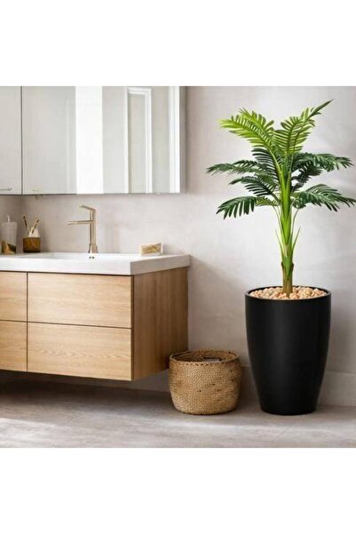 lmstabda شجرة نخيل صناعية صغيرة مع وعاء بلاستيكي أسود - ارتفاع 125 سم
