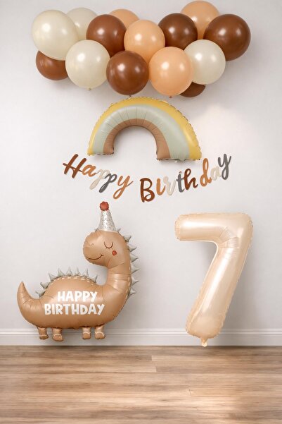 Patladı Gitti Retro 7 Year Old Dinosaur Concept Birthday Set