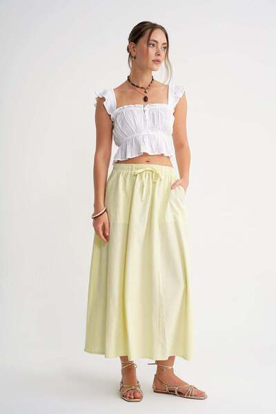 Mixray 4633 Women's Skirt with Side Pockets and Segments Pastel Yellow