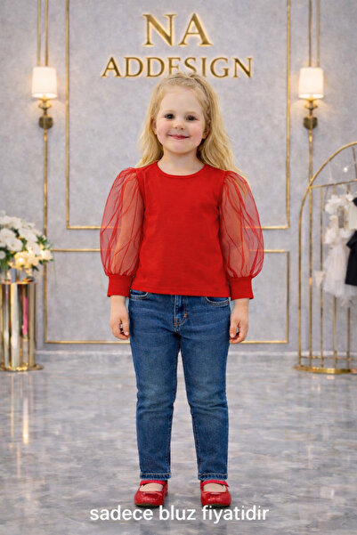 NA ADDESIGN Κοριτσίστικη μπλούζα με μανίκια από τούλι (μαύρο-άσπρο-κόκκινο-μω...