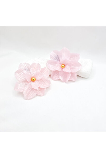 MYGRACE Handmade earrings, light pink, flower, made of polymer clay and stain...