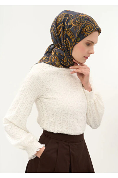 Silk Home Φουλάρι Βισκόζης Βελόρα Τεσσάρων Εποχών με Μοτίβο Έτρο Μαύρο 90Χ90