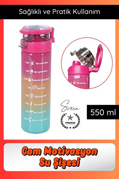 Svein #Suluk 550 ml Cam Motivasyon Su Şişesi Matarası Ölçekli Günlük Taşınabi...