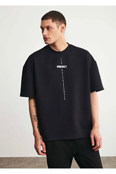 LELVANİ Men Project Writing Printed Crew Neck Tshirt