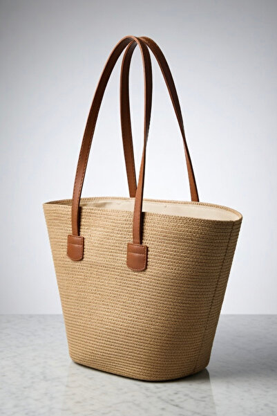 Mollycrush Γυναικεία ψάθινη τσάντα με λουράκι από συνθετικό δέρμα Camel |   Μ...