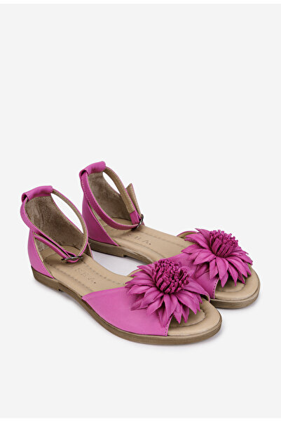 Dasha Sandale dama din piele roz cu detaliu floare