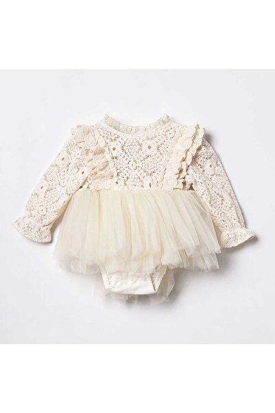 ministok إيلا رومبير دانتيل بأكمام طويلة وربطة في الخلف للفتيات الصغيرات