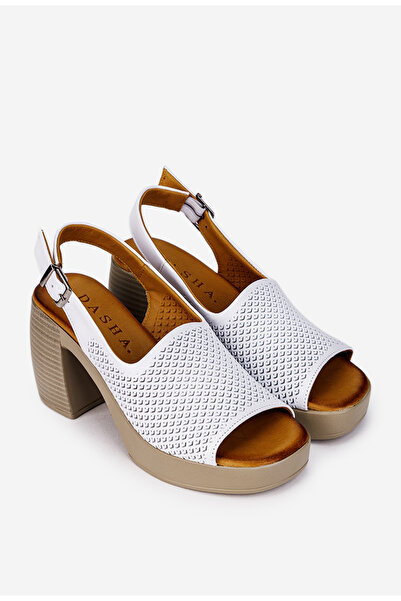 Dasha Sandale dama albe din piele naturala perforata cu platforma
