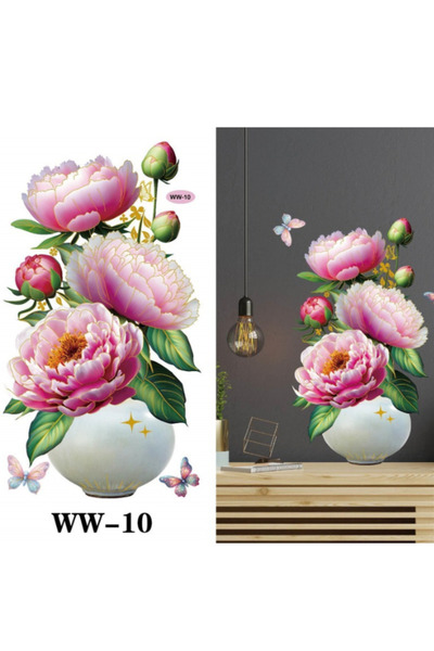 OEM 3D Decorative Wall Sticker – Vase with Flowers and Butterflies, Self-Adhe...