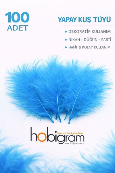 Hobigram Premium Yapay Kuş Tüyü 100 Adet Turkuaz Ekonomik Paket Nikah Düğün P...