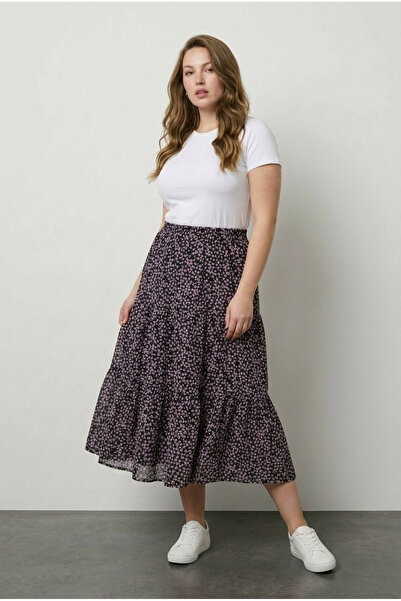 Stil Diva Plus Size Elastic Waist Pleated Minimal Floral Patterned Flexible F...