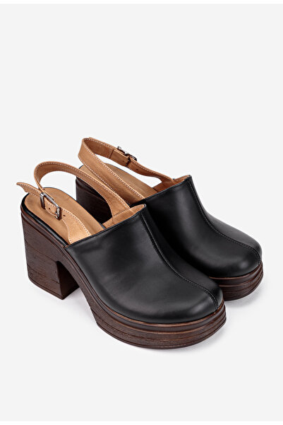 Dasha Sandale dama negre din piele naturala cu bareta maro