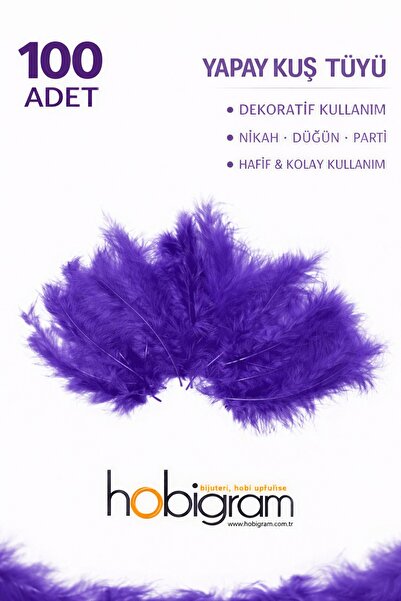 Hobigram Premium Yapay Kuş Tüyü 100 Adet Mor Ekonomik Paket Nikah Düğün Parti...